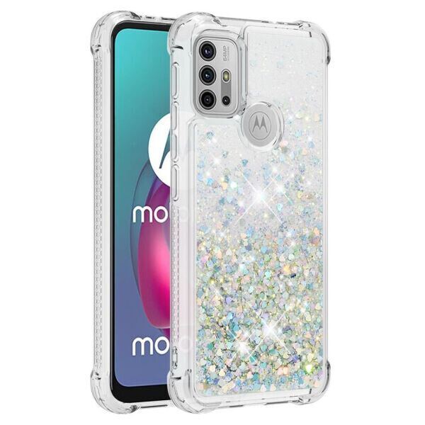 

Силиконовый (TPU) чехол Deexe Liquid Glitter для Motorola Moto G10 / Moto G20 / Moto G30 - Silver Hearts