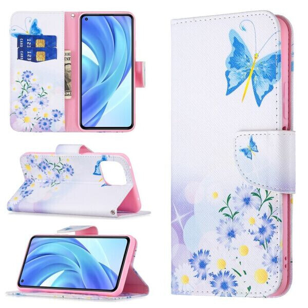 

Чехол-книжка Deexe Color Wallet для Xiaomi Mi 11 Lite - Blue Butterfly and Flowers
