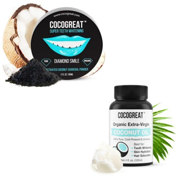 

Зубной кокосовый порошок для отбеливания зубов Cocogreat 30 г, натуральное органичное кокосовое масло в наборе