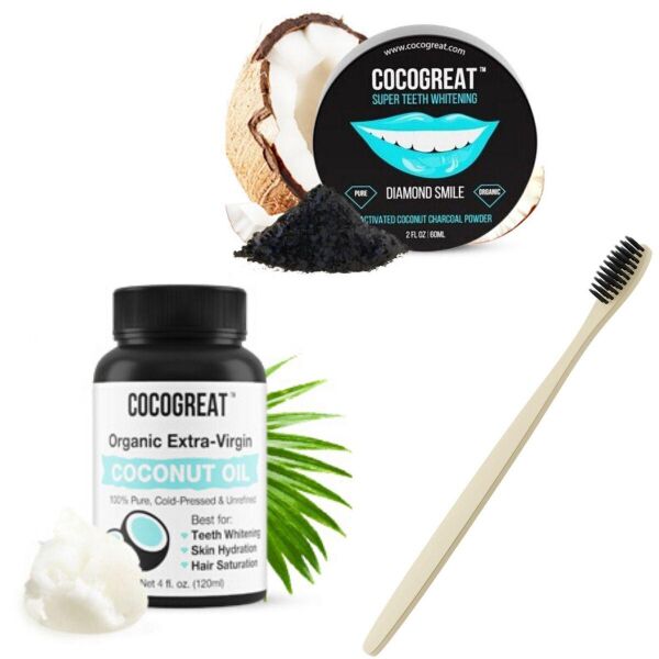 

Зубной кокосовый порошок для отбеливания зубов Cocogreat 30 г зубная щетка из бамбука кокосовое масло в наборе