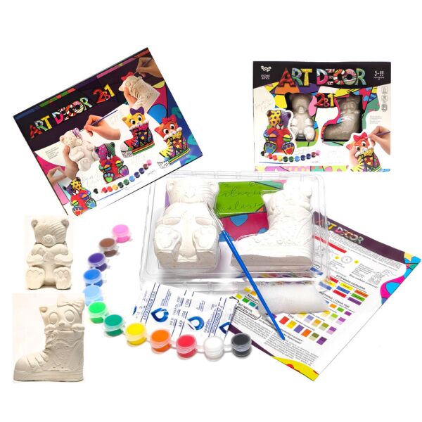 

Набор для творчества "Раскрась гипсовые фигурки", Danko Toys котенок и медвежонок.