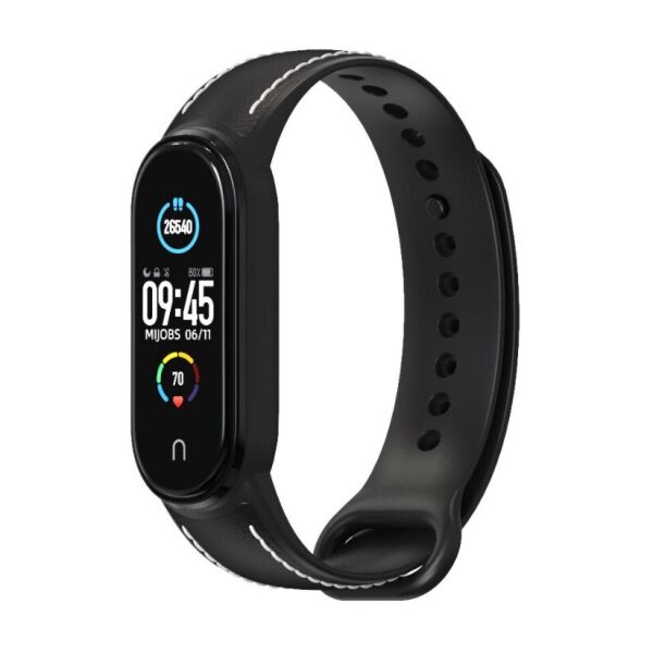 

Ремешок силикон + кожа для Xiaomi Mi Band 5 | 6 Черный MiJobs (1540701)