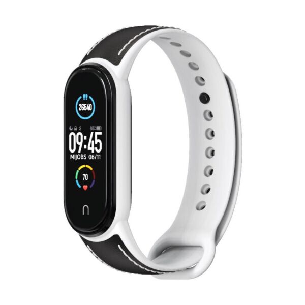 

Ремешок силикон + кожа для Xiaomi Mi Band 5 | 6 Черно Белый MiJobs (1540702)