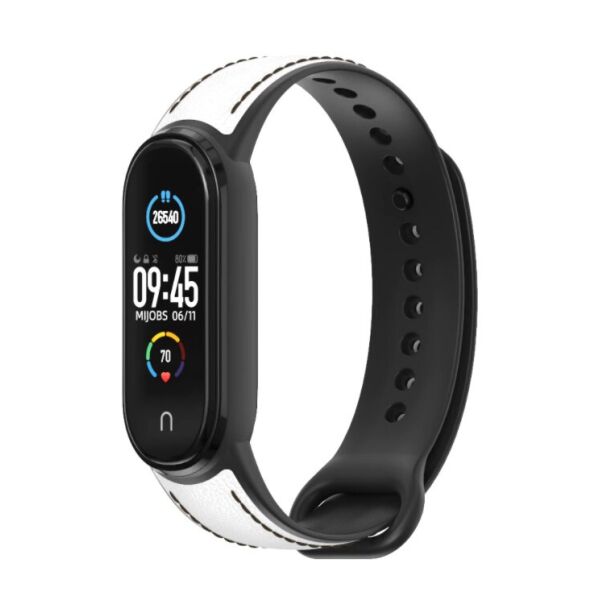

Ремешок силикон + кожа для Xiaomi Mi Band 5 | 6 Бело Черный MiJobs (1540705)