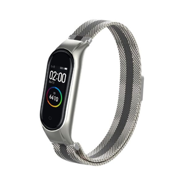 

Браслет для Mi Band 5 | 6 миланская петля с магнитной застежкой Ремешок BeWatch Серебристо Черный (1540219)