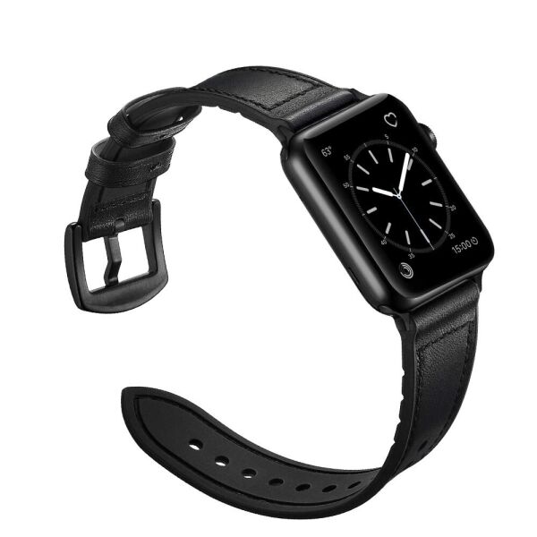 

Ремешок для Apple Watch series 3 | 4 | 5 | 6 с шириной корпуса 42|44mm Кожаный + Силикон Черный BeWatch (1230101)