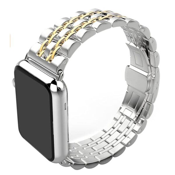 

Браслет для Apple Watch series 3 | 4 | 5 | 6 с шириной корпуса 38|40mm Ремешок Link стальной Серебряно-Желтое Золото BeWatch (1021428)