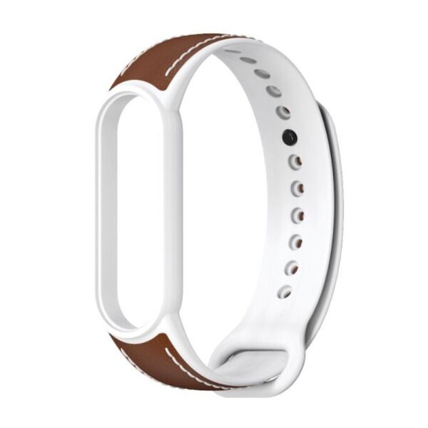 

Ремешок силикон + кожа для Xiaomi Mi Band 5 | 6 Коричнево Белый MiJobs (1540704)