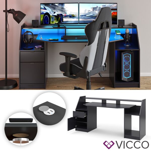 

Геймерский стол с зарядкой QI и USB, Vicco Joel Big 180 см, черный