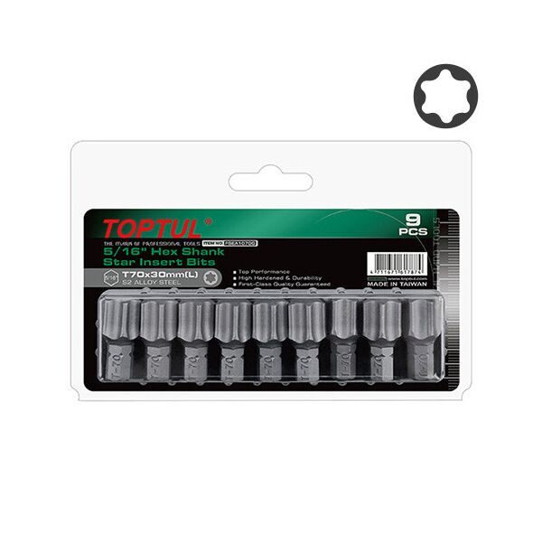 

Биты-звездочки набор 5/16" L30мм T70 9ед. TOPTUL FSEA1070G