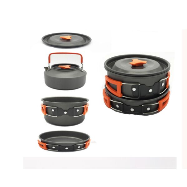 

Набор туристической посуды с чайником 1100 мл HALIN Orange WL-101
