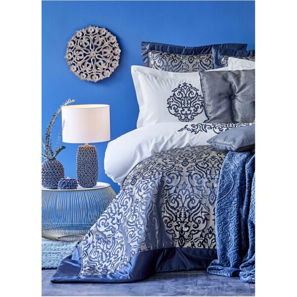 

Набор постельное белье с покрывалом + плед Karaca Home - Camilla indigo 2020-2 индиго евро(13)