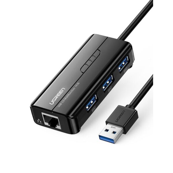 

Сетевой адаптер Ugreen usb hub USB 3.0 - 3хUSB 3.0 + RJ45 Ethernet 1000Mbps Black (20265)