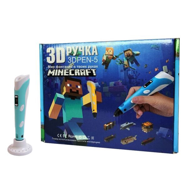 

3D Ручка Майнкрафт "Minecraft" с трафаретами 3D pen Minecraft с LCD дисплеем Smart 3D+ 9 метров пластика