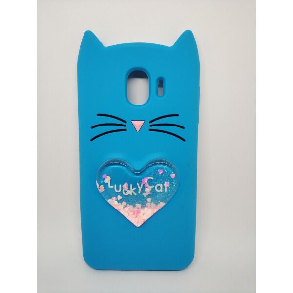 

Объемный 3d чехол с блестками Candy для Samsung J4 Galaxy J400 Усатый кот синий