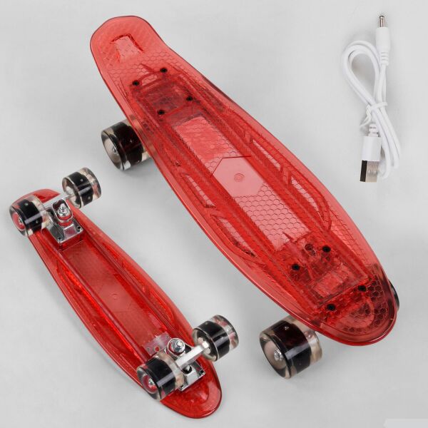

Прозрачный Скейт Пенниборд S-30966 Best Board (БФ) дека со светом, колёса PU со светом, зарядка USB Красный