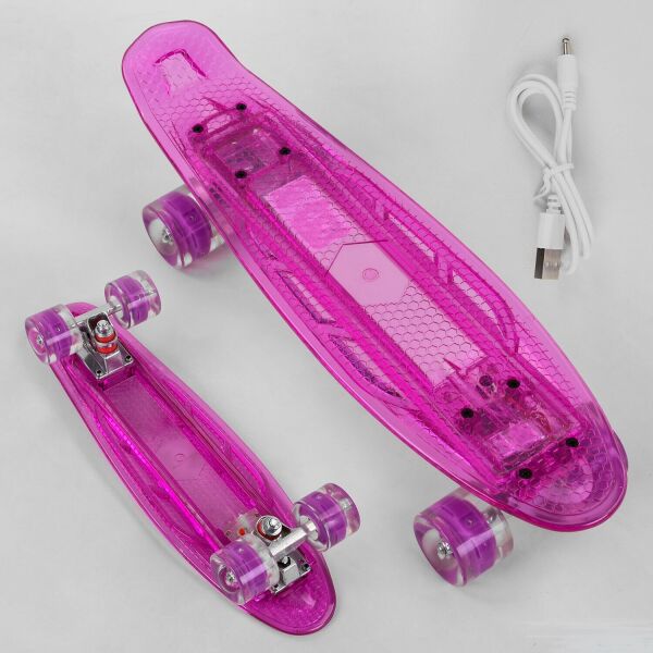 

Прозрачный Скейт Пенниборд S-10744 Best Board (БФ) дека со светом, колёса PU со светом, зарядка USB Сиреневый
