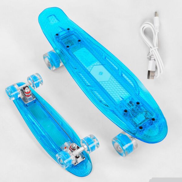 

Прозрачный Скейт Пенниборд S-20855 Best Board (БФ) дека со светом, колёса PU со светом, зарядка USB Бирюзовый