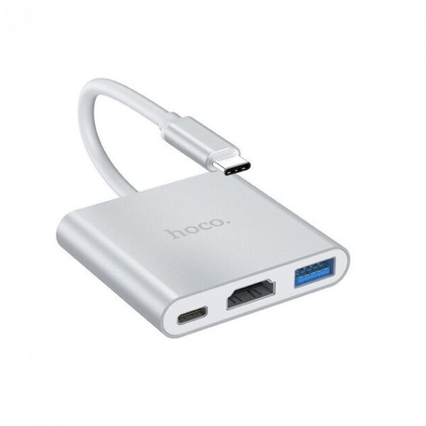 

Хаб адаптер HOCO Type-C to USB3.0/HDMI/Type-C PD silver