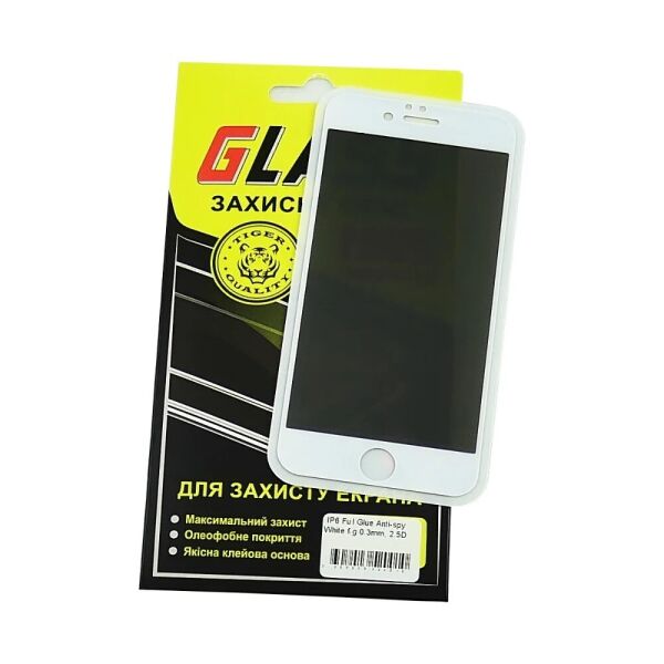 

Стекло защитное iPhone 6, iPhone 6S 2,5D Full Screen Full Glue белое (Анти-шпион)