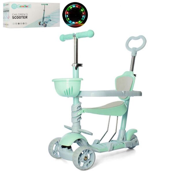 

Самокат Беговел 5в1 iTrike: родительская ручка 59-73см, ограничительный бампер, колеса PU, корзинка - зеленый