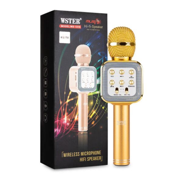 

Оригинальный беспроводной караоке микрофон - колонка 2 в 1 Wster WS-1818 gold