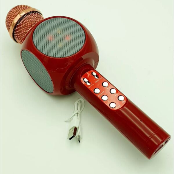 Акция на Микрофон Караоке с динамиком и цветомузыкой USB AUX Ukc WS-1816 в коробке Красный от Allo UA