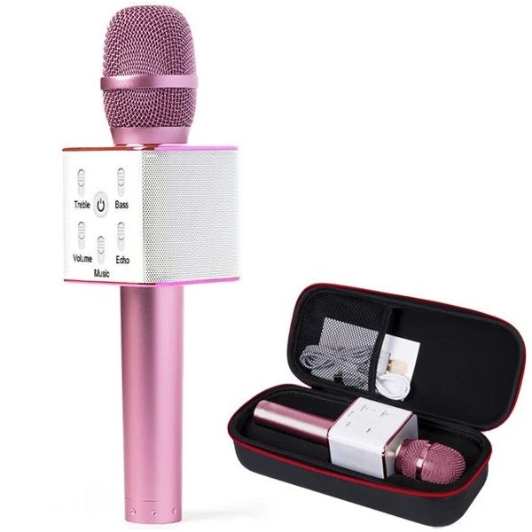 

Микрофон Q7 аккумулятор 25см USB Bluetooth в футляре 2в1 розовый