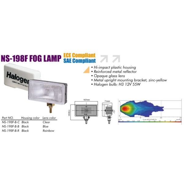 

Дополнительные фары противотуманные SIRIUS NS-198 F- B-C H3/12V/55W/167*85mm/крышка Taiwan пара