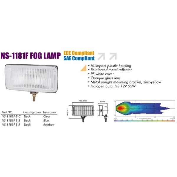

Дополнительные фары противотуманные SIRIUS NS-1181 F-B-C H3/12V/55W/194*100mm/крышка Taiwan пара