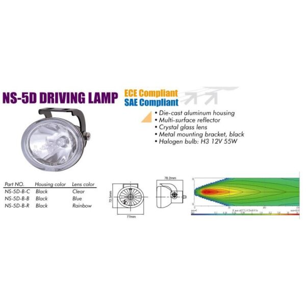 

Дополнительные фары противотуманные SIRIUS NS-5 D-Rainbow H3/12V/55W/77*73mm Taiwan пара