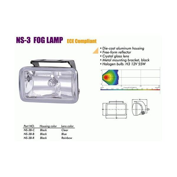 

Дополнительные фары противотуманные SIRIUS NS-3 F-B-C H3/12V/55W/98*58mm Taiwan пара