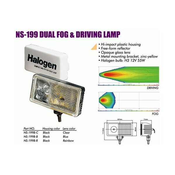 

Дополнительные фары противотуманные SIRIUS NS-199 B-C 2х55W 2xH3/12V/55W/167*85mm/крышка Taiwan пара