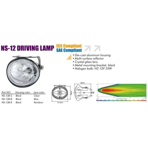 

Дополнительные фары противотуманные SIRIUS NS-12 B-C H3/12V/55W/81.5*69mmTaiwan пара