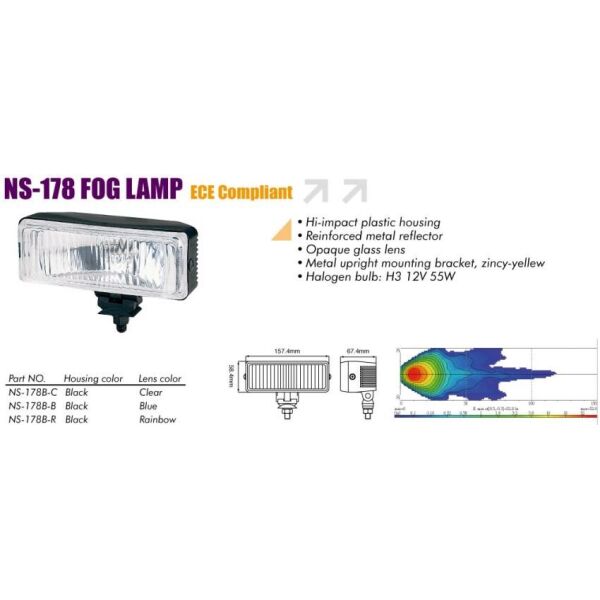 

Дополнительные фары противотуманные SIRIUS NS-178 B-C H3/12V/55W/158*58mm Taiwan пара