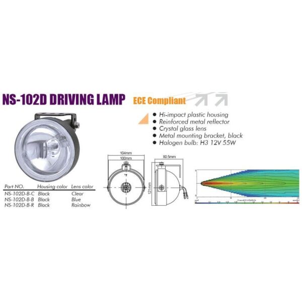 

Дополнительные фары противотуманные SIRIUS NS-102 D-B-C H3/12V/55W/D=100mm Taiwan пара