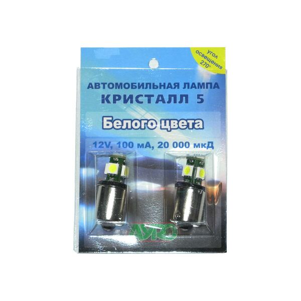 

Лампочка 12V с больш. цок. Кристалл-5 белая 5LED 50х50