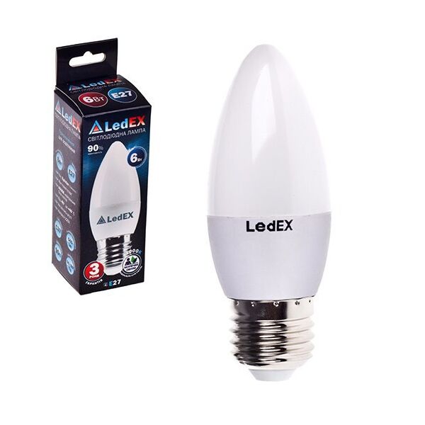 

Лампа светодиодная 220V E27 6W свеча 540Lm 4000K 160 LEDEX (чип Epistar) Тайвань