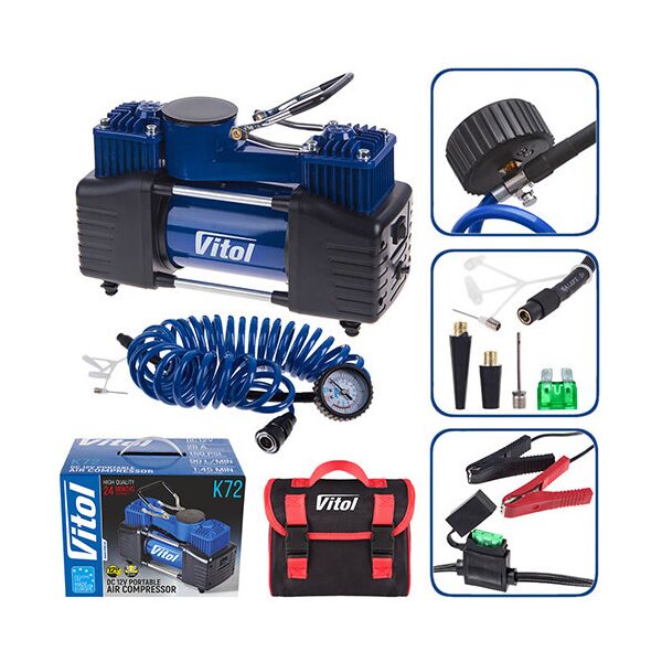 

Компрессор K-72 150psi/25Amp/90л/2 цилиндра/шланг 5,0м/клеммы/с дефлятором (K-72)