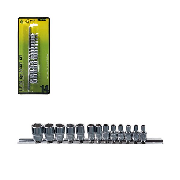 

Набор головок 1/4" на планке, 4, 4.5, 5, 5.5, 6, 7, 8, 9, 10, 11, 12, 13, 14 mm. 14 предм. Alloid