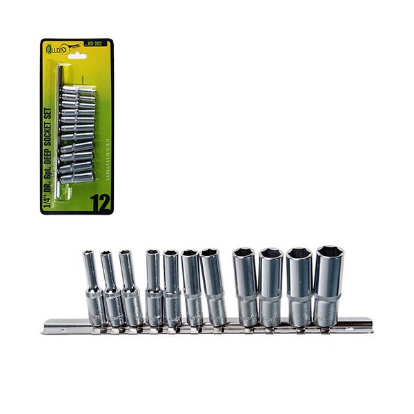 

Набор головок высоких 1/4" на планке, 4, 5, 5.5, 6, 7, 8, 9, 10, 11, 12, 13 mm. 12 предм. Alloid