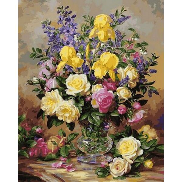 

Картина по номерам VPS1051 Желтые ирисы и розы, 50x65 см., Babylon