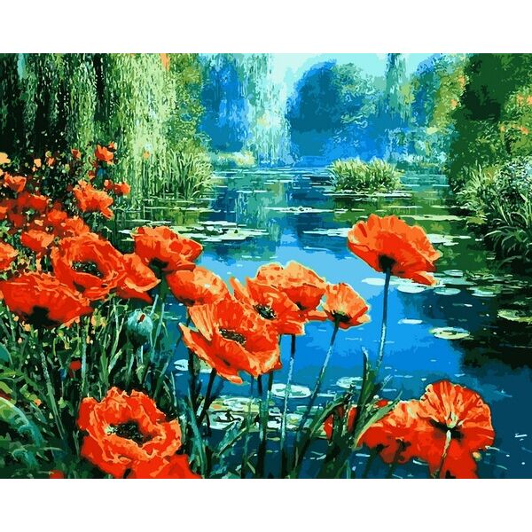 

Картина по номерам VP1251 Маки возле пруда, 40x50 см., Babylon