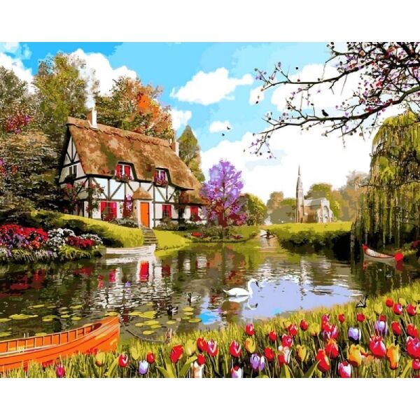 

Картина по номерам Q2203 Домик среди тюльпанов, 40x50 см., Mariposa