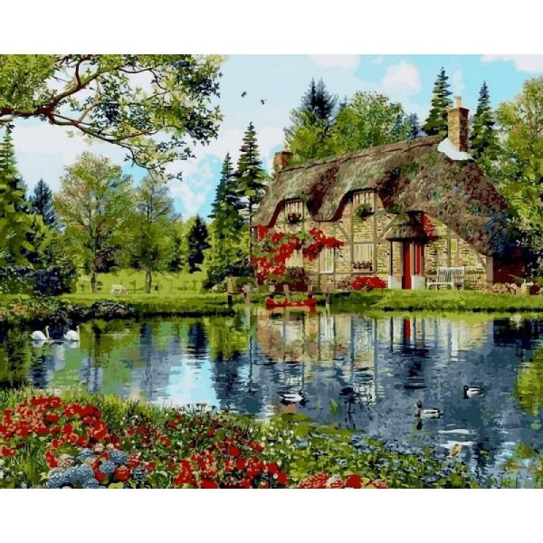 

Картина по номерам Q2201 Коттедж с видом на озеро, 40x50 см., Mariposa
