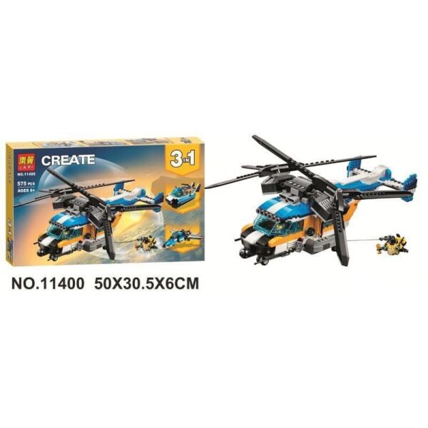 

Конструктор BELA (Lary) 11400 CREATE - Двухроторный вертолёт 3в1 (575 дет.)
