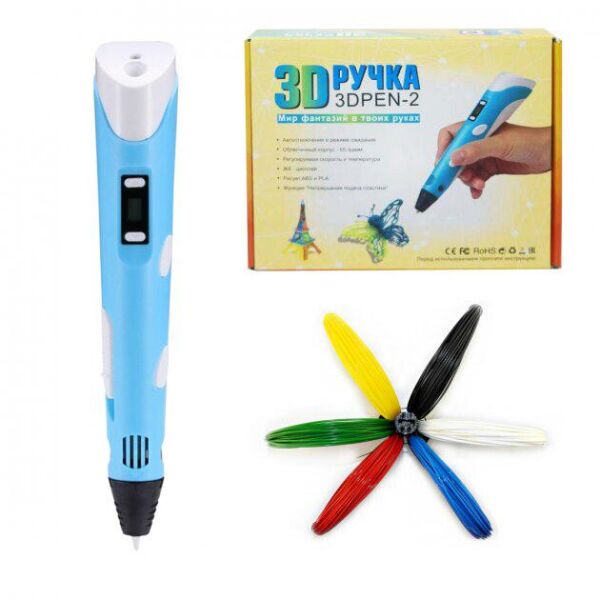 

3D-ручка для рисования 3D Pen 2 и 20 метров разноцветного пластика Голубая