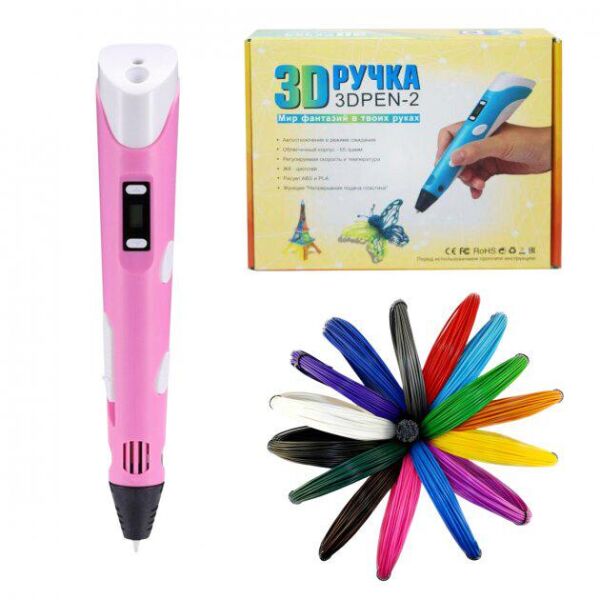 

3D-ручка для рисования 3D Pen 2 и 40 метров разноцветного пластика Розовая