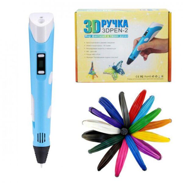 

3D-ручка для рисования 3D Pen 2 и 30 метров разноцветного пластика Голубая