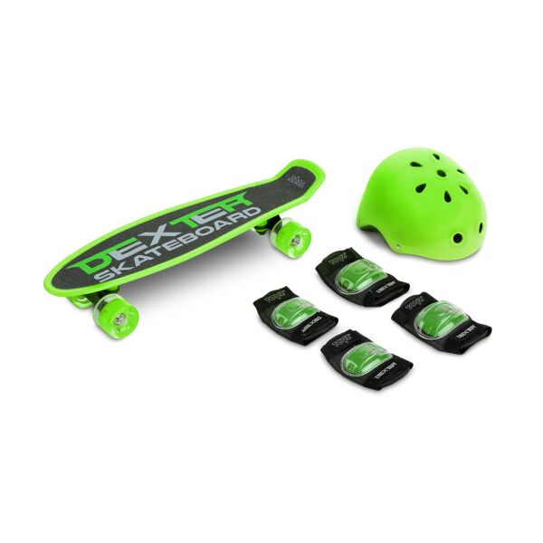 

Скейт пенни борд Caretero Dexter Green со светящимися колесами + шлем и защита 56 x 15 x 12 см